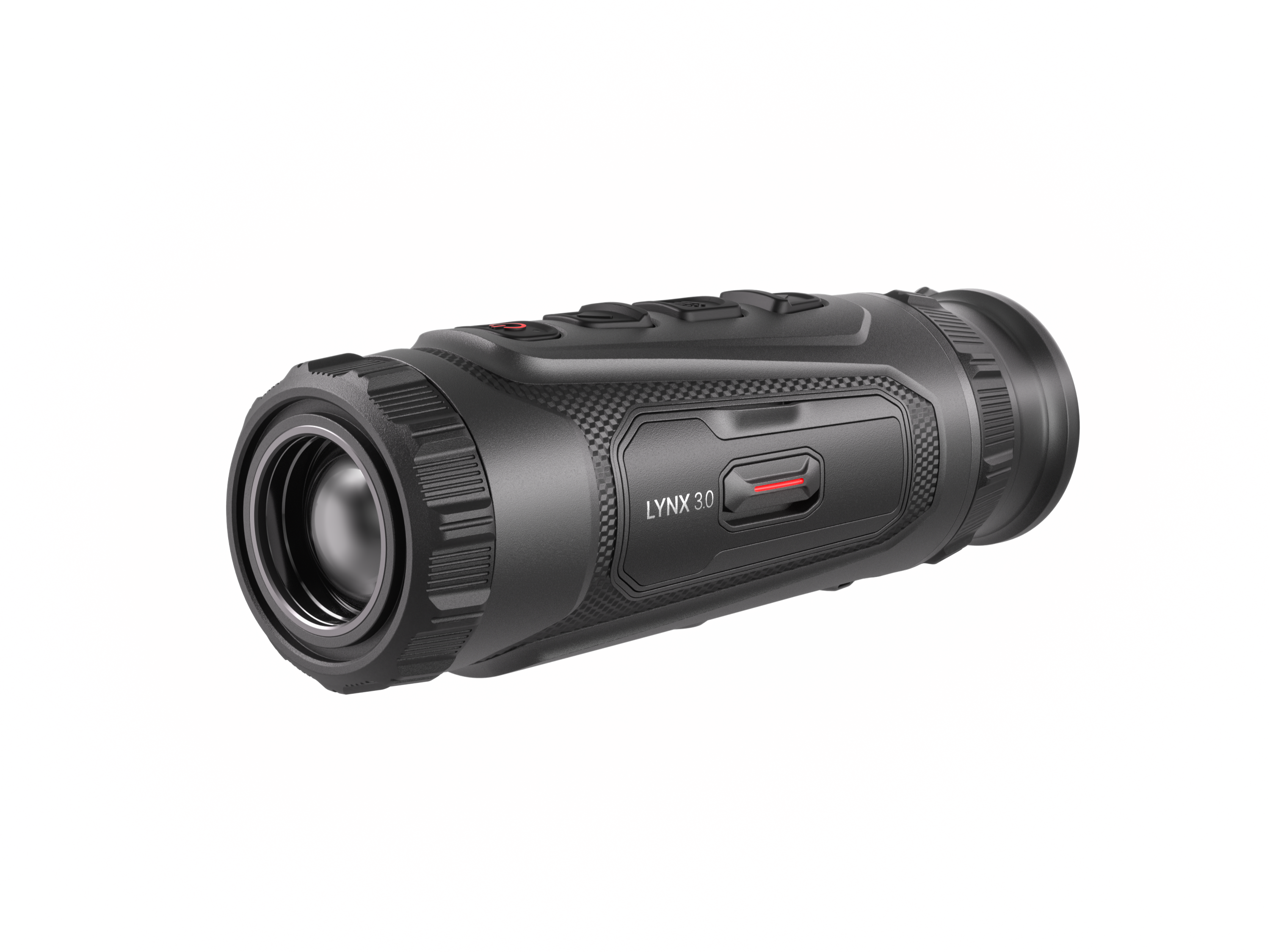 Monocular térmico Hikmicro LH25 3.0 de la línea Lynx, negro, con objetivo de enfoque manual y botonera superior.