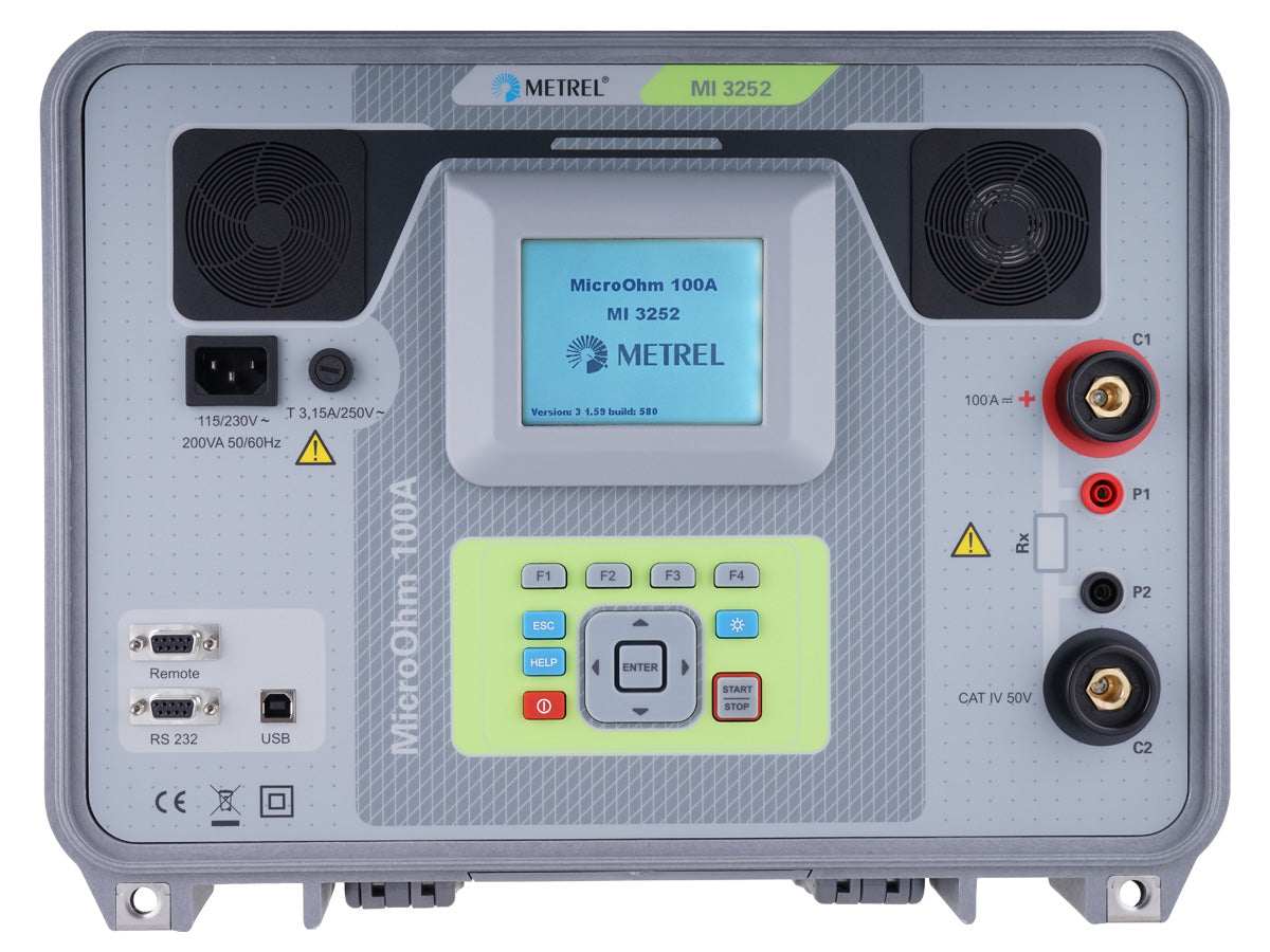 Metrel MI 3252 MicroOhm 100A · Micro-ohmímetro portátil de 100 A