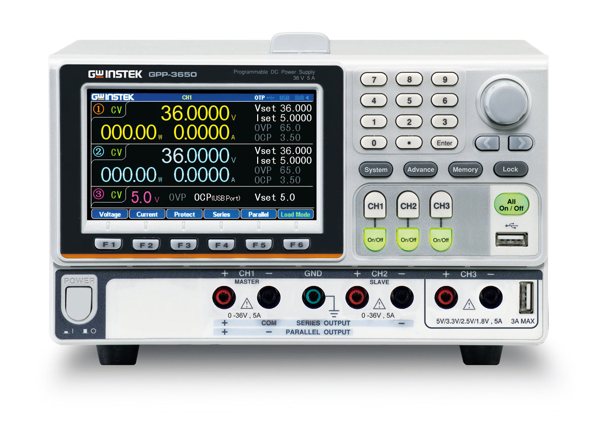 Instek GPP-3650 · Fuente de poder DC programable de 3 canales