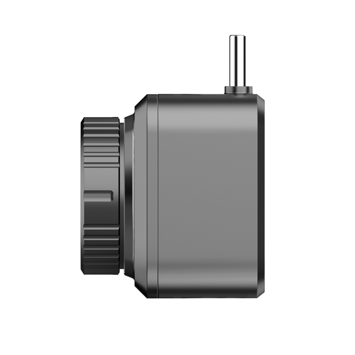 Módulo térmico para smartphone Hikmicro Mini2 Plus V2 visto de perfil, con conector USB-C y anillo de enfoque.