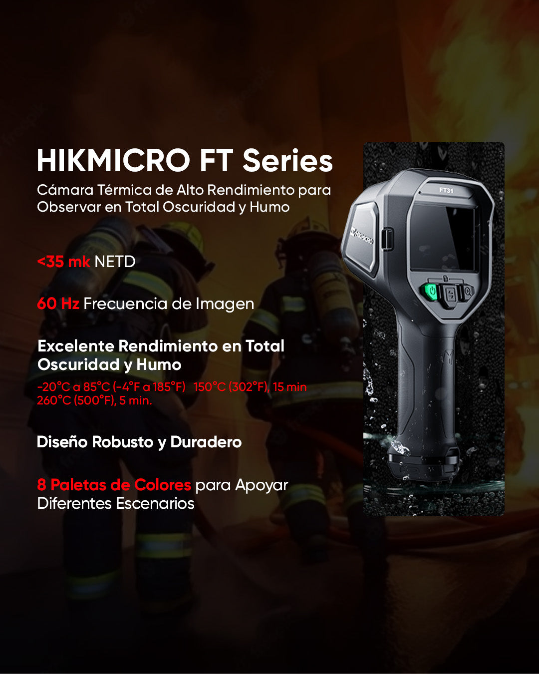 FT31 · Cámara termográfica para bomberos · 384×288 px · -20 a 1.200 °C