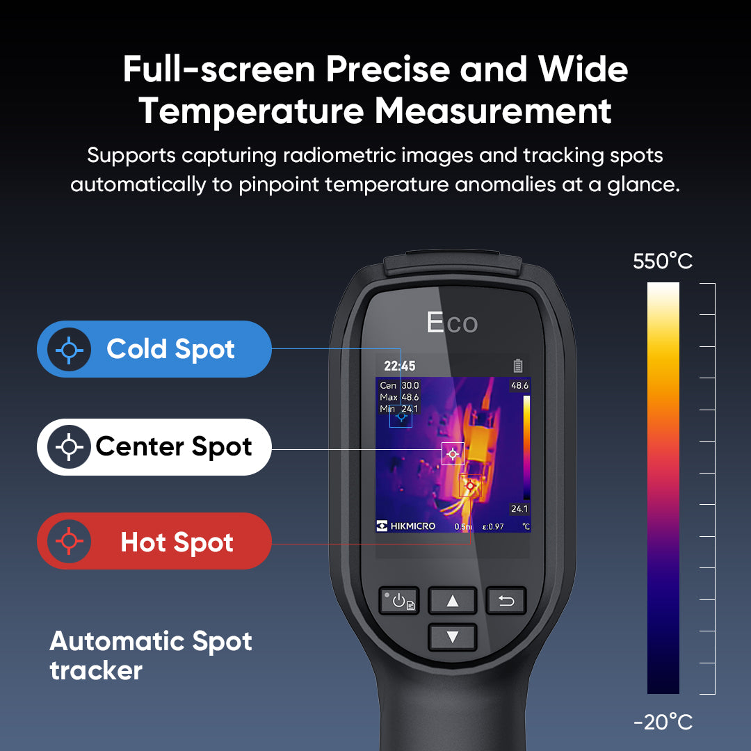 ECO · Cámara termográfica compacta · 96×96 px · -20 a 550 °C