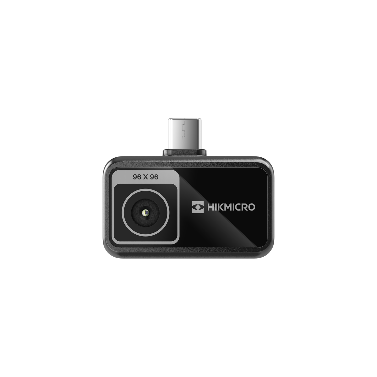 Módulo térmico Hikmicro MiniE con conector USB-C y el marcado 96 x 96 junto al lente, para smartphone.