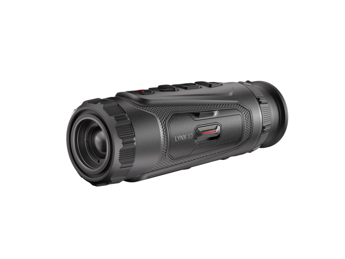 Monocular térmico Hikmicro LH19 3.0 de la línea Lynx, negro, con objetivo de enfoque manual y ocular ajustable.