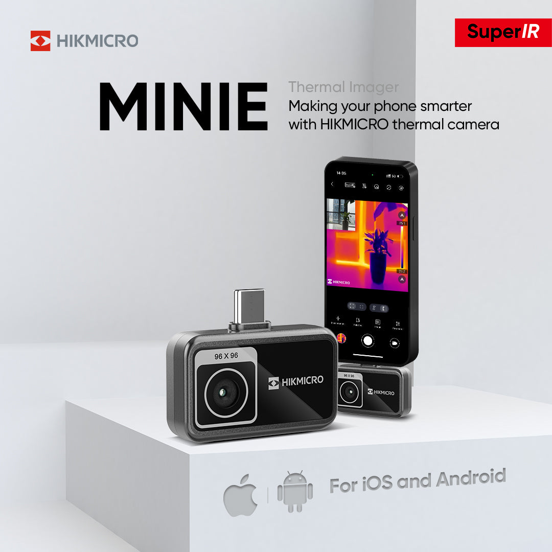 MiniE · Cámara térmica para smartphone · 96×96 px · -20 a 400 °C