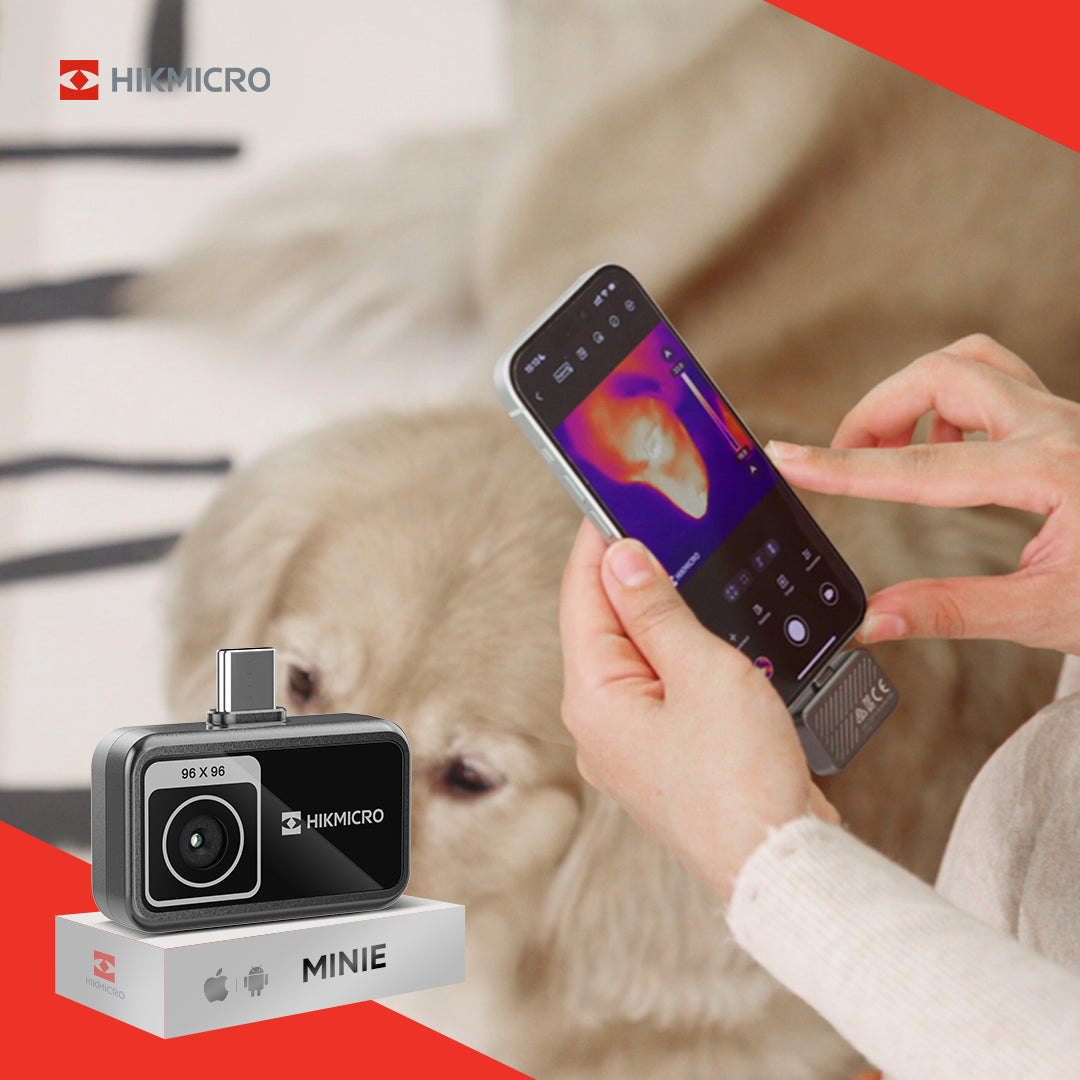 MiniE · Cámara térmica para smartphone · 96×96 px · -20 a 400 °C