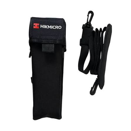 Funda de nailon negro Hikmicro con logo blanco y correa de hombro con mosquetón, para cámaras termográficas de mano.